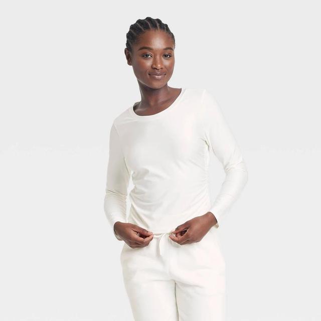 Womens Ribbed Side-Cinch Long Sleeve Top - All In Motion Cream Product Image