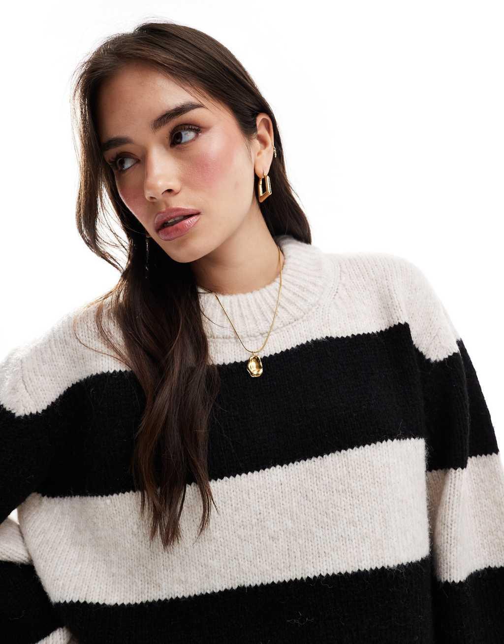 ASOS DESIGN oversized crew neck sweater in stripe product image