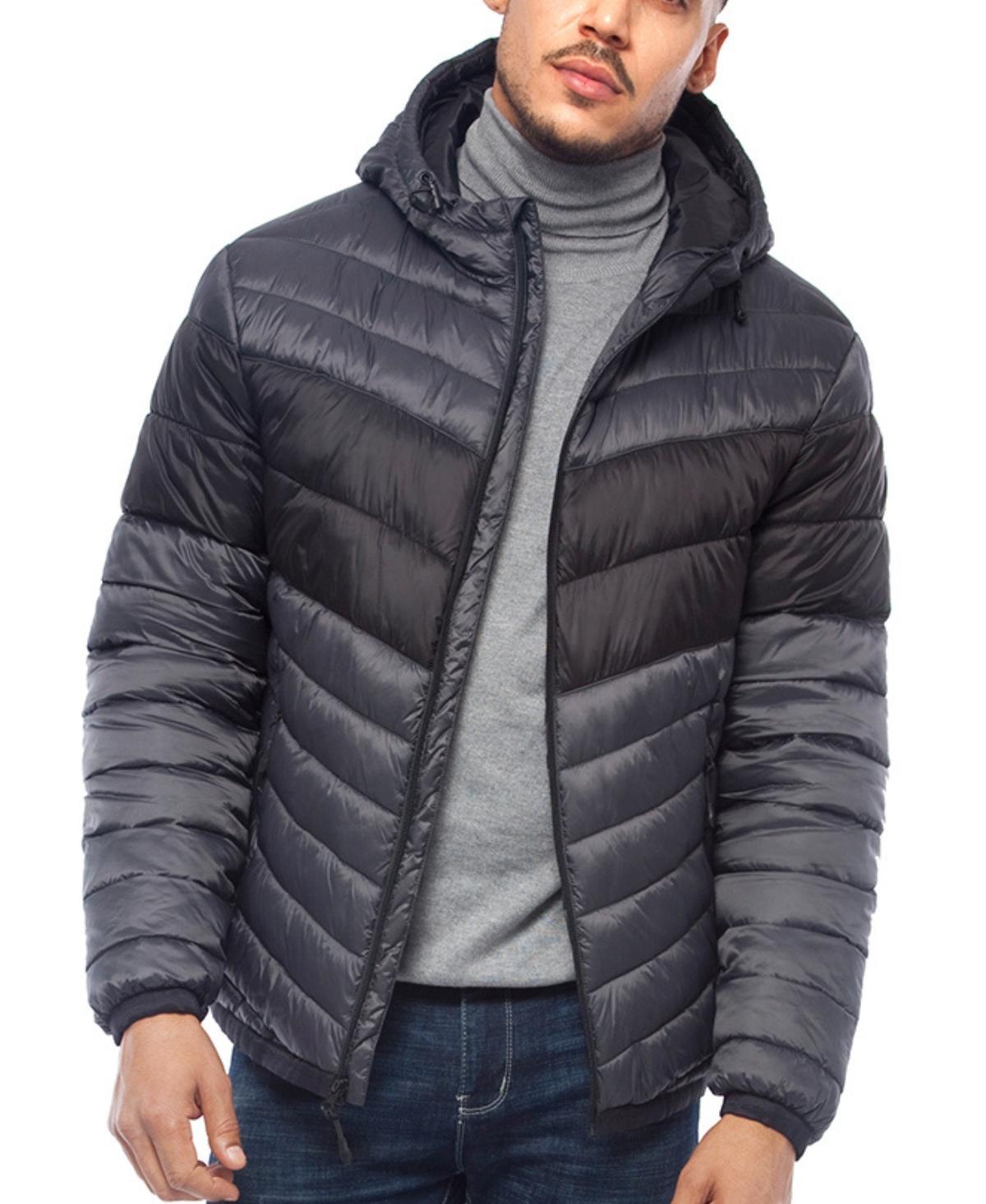 Mens Light Weight Quilted Hooded Puffer Jacket Coat - Night sky/bright white Product Image