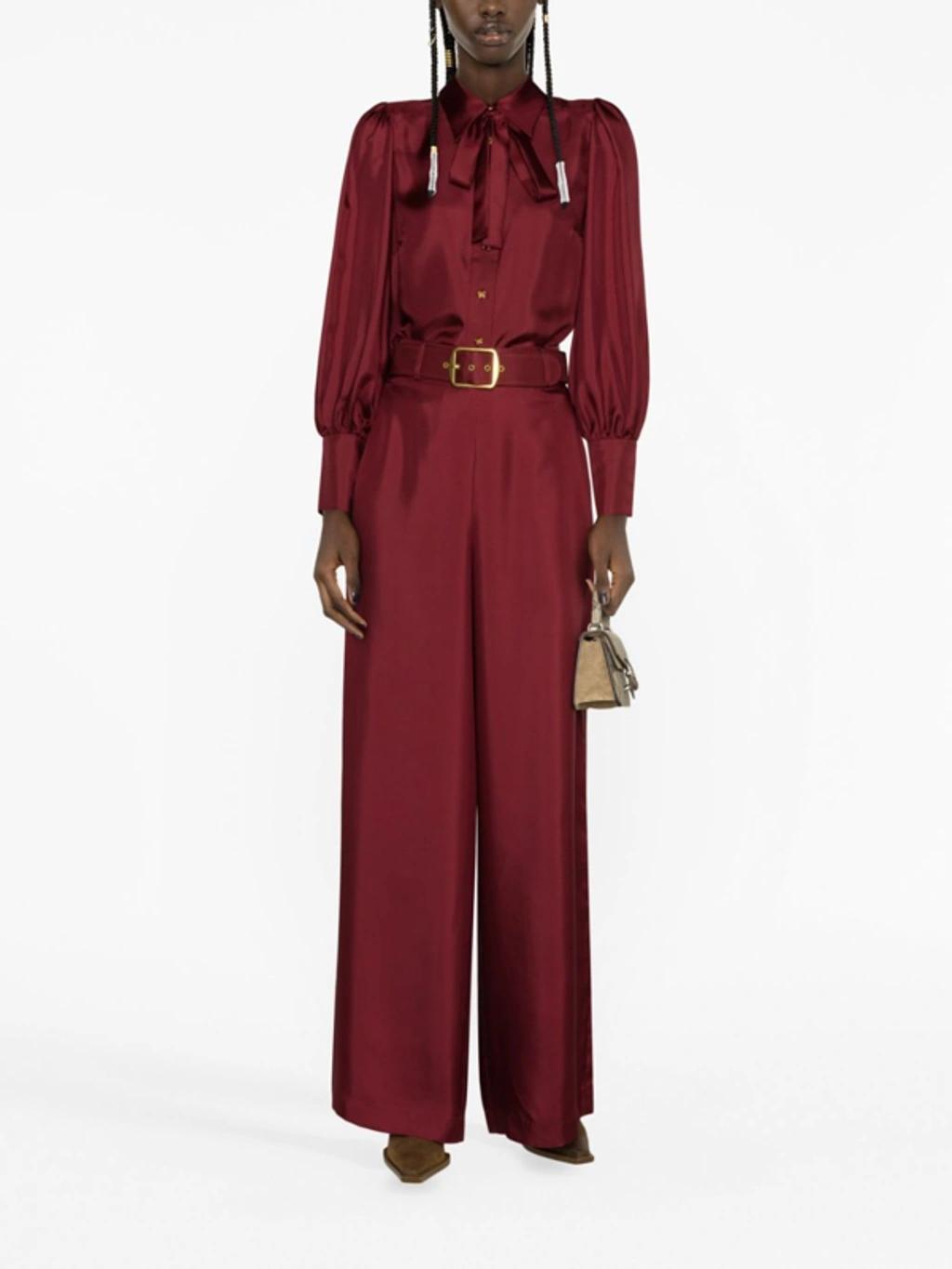 ZIMMERMANN Luminosity Belted Wide-leg Silk Pants In Burgundy Product Image