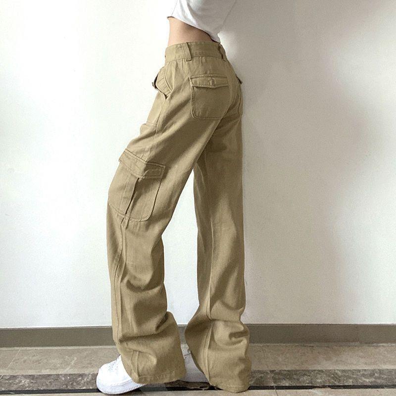 Low Waist Plain Pocket Detail Wide Leg Jeans Product Image