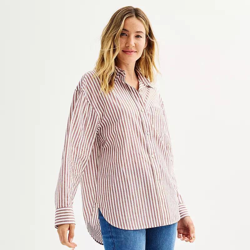 Womens Sonoma Goods For Life Oversized Boyfriend Shirt Red Stripe Product Image