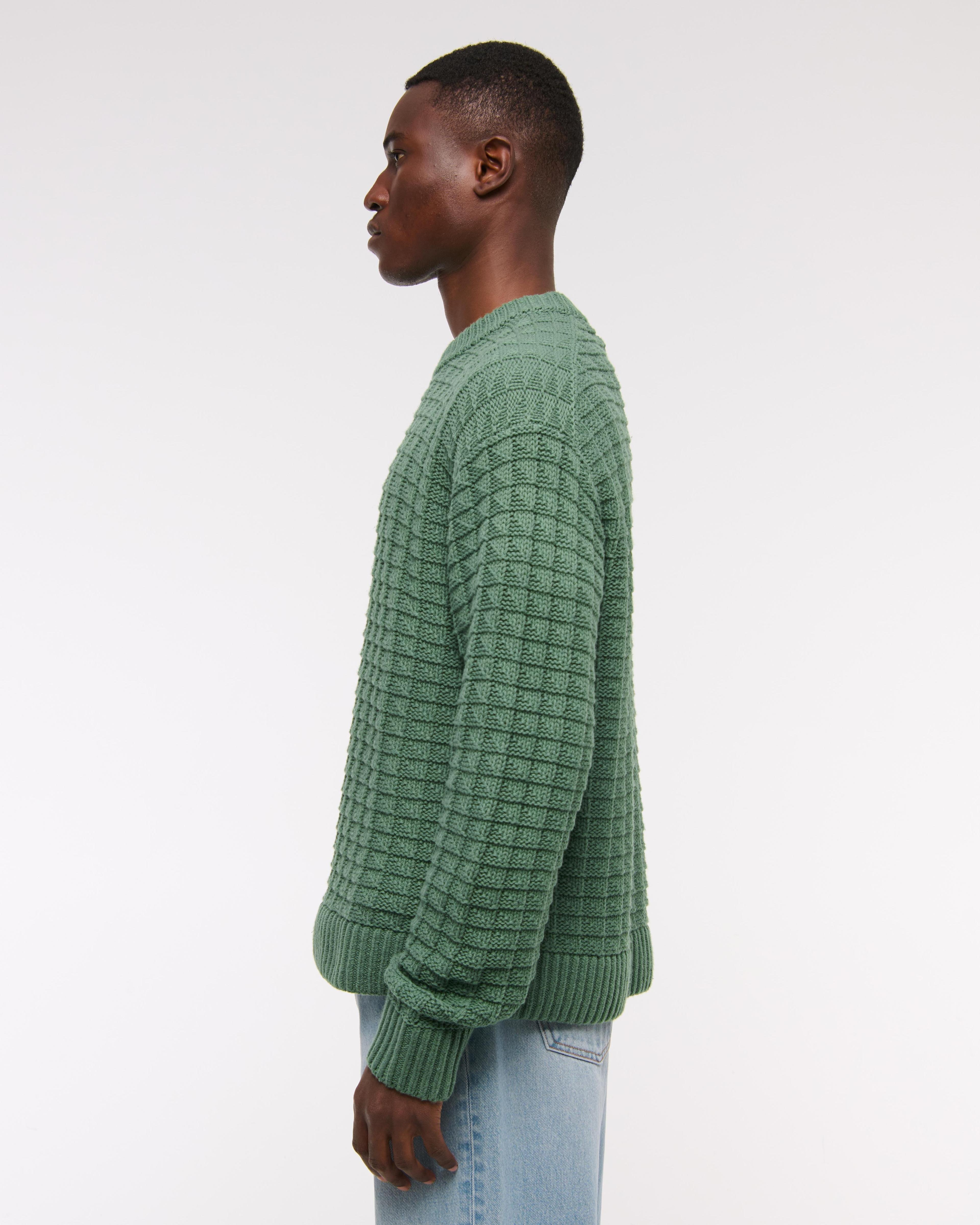 Oversized Checkered Stitch Crew Sweater Product Image