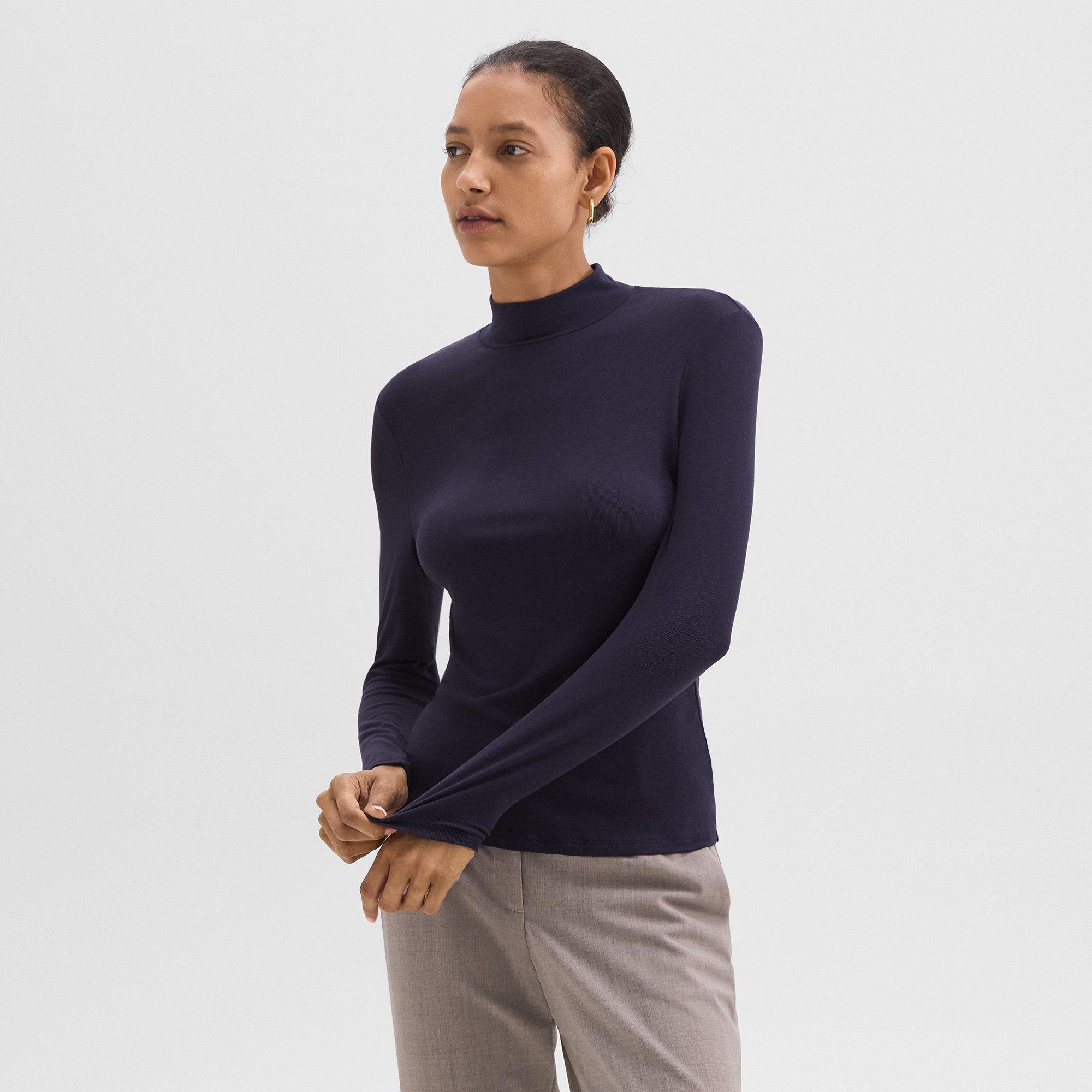 Rib Knit Viscose Mock Neck Top | Theory Product Image