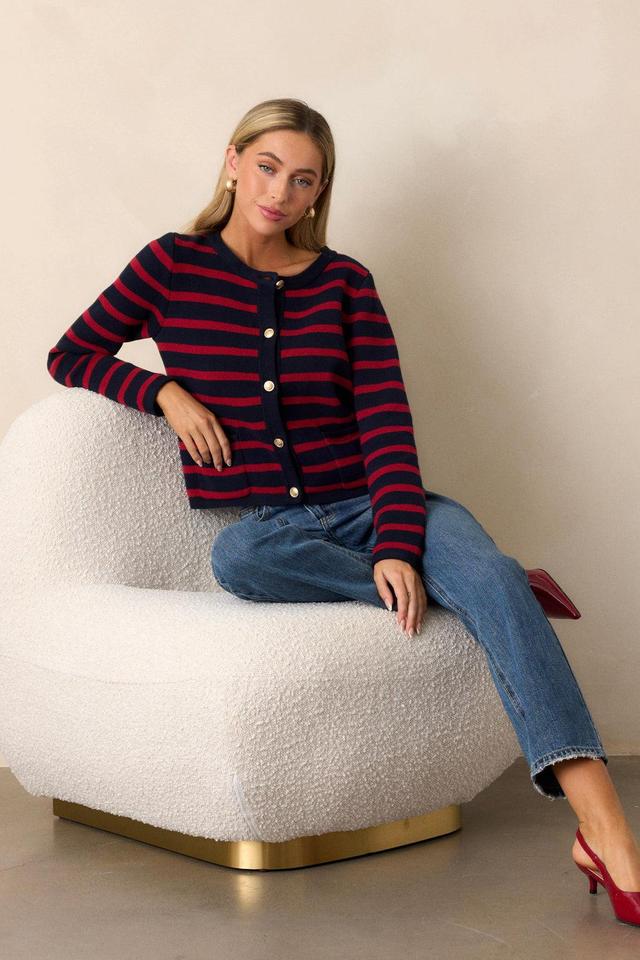 The Time Is Right 100% Cotton Red Stripe Cardigan Product Image