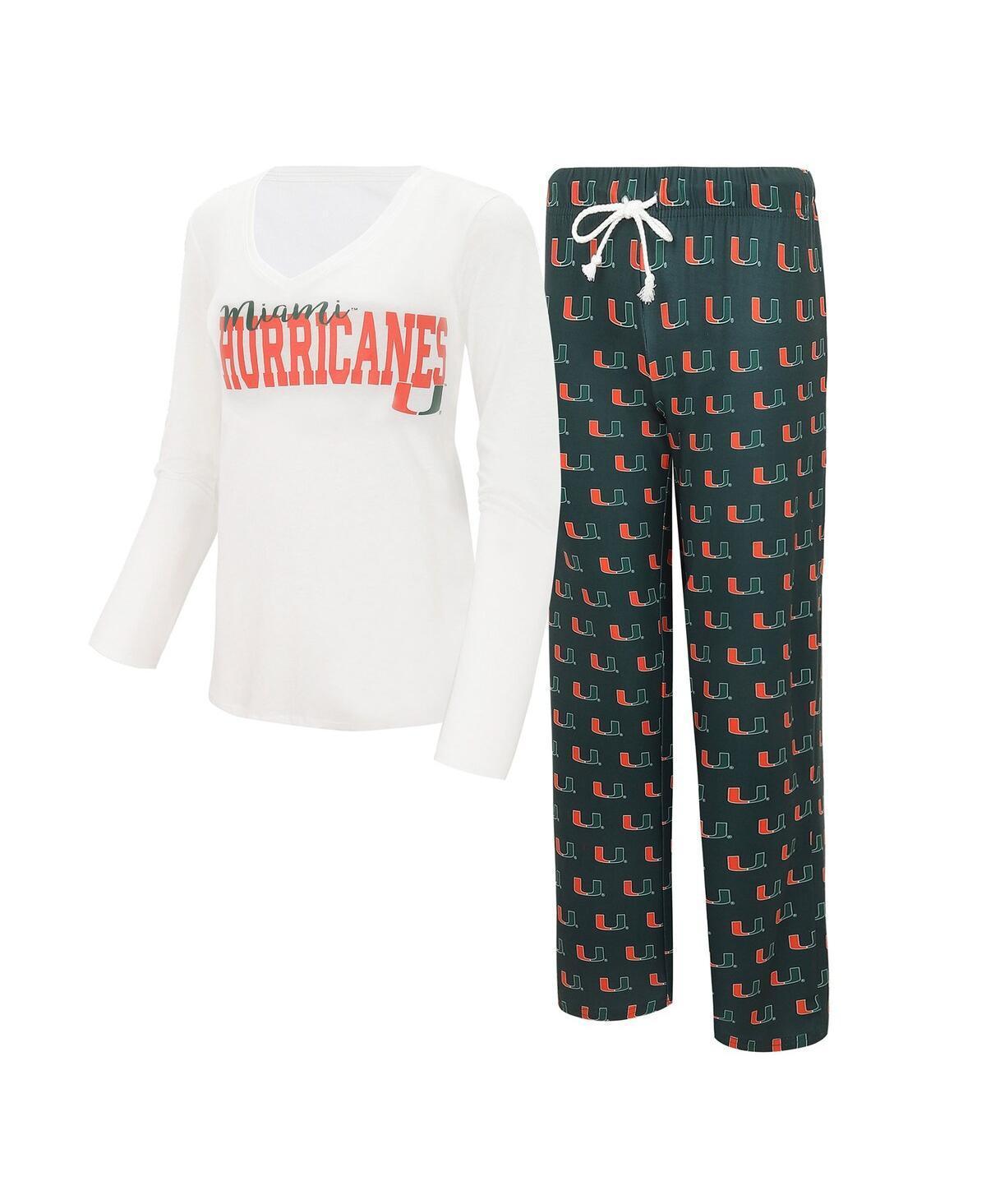 Womens Concepts Sport /Green Miami Hurricanes Long Sleeve V-Neck T-Shirt & Gauge Pants Sleep Set Product Image