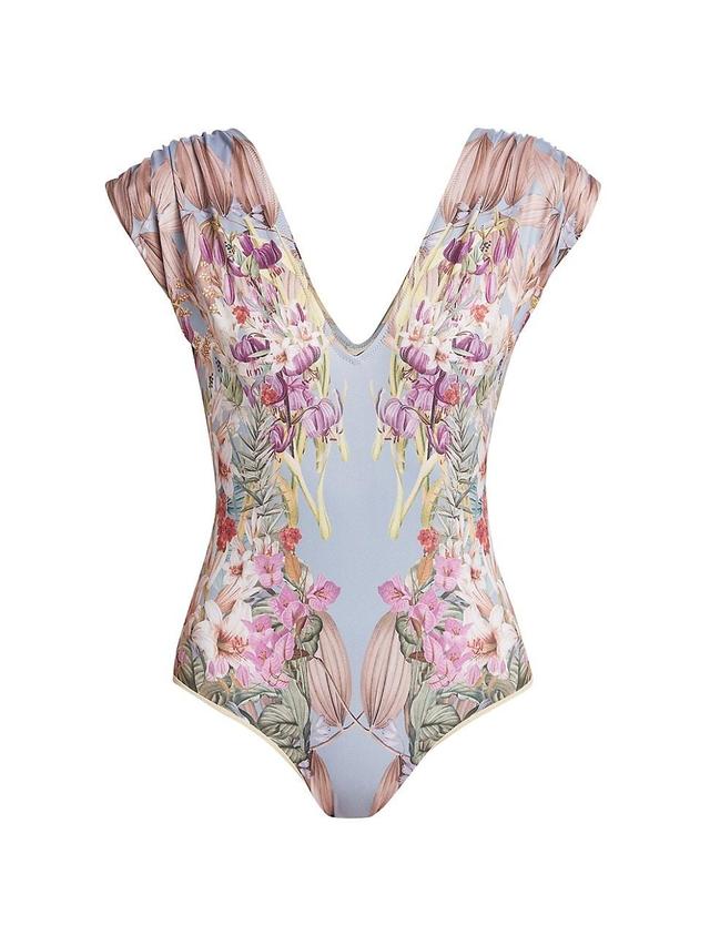 Womens Eterna Lisette Gathered Floral Bodysuit Product Image