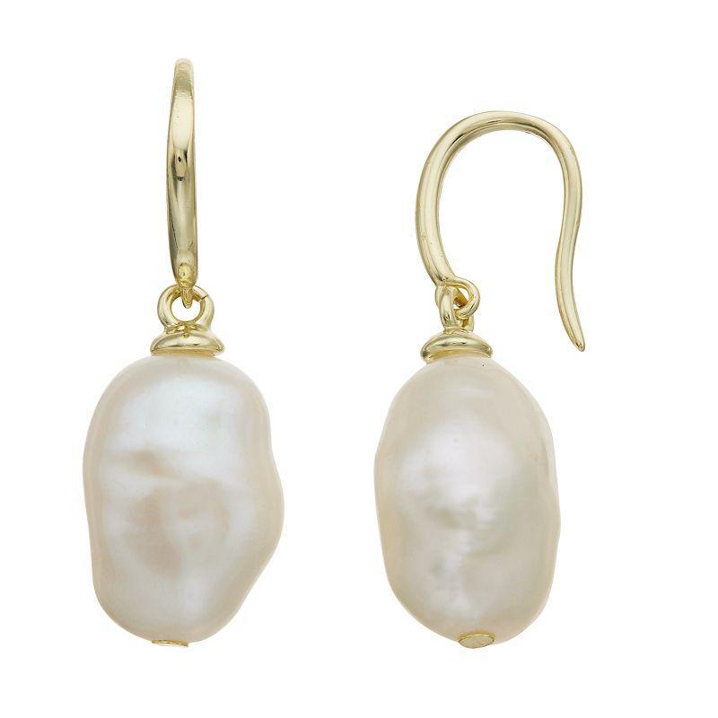 14k Gold Over Silver & Baroque Freshwater Cultured Pearl Drop Earrings, Womens, Gold Tone Product Image