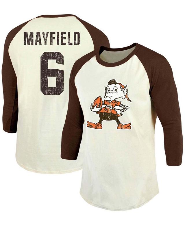 Mens Baker Mayfield Cream Cleveland Browns Vintage-Inspired Player Name Number Raglan 3/4 Sleeve T-shirt - Cream Product Image