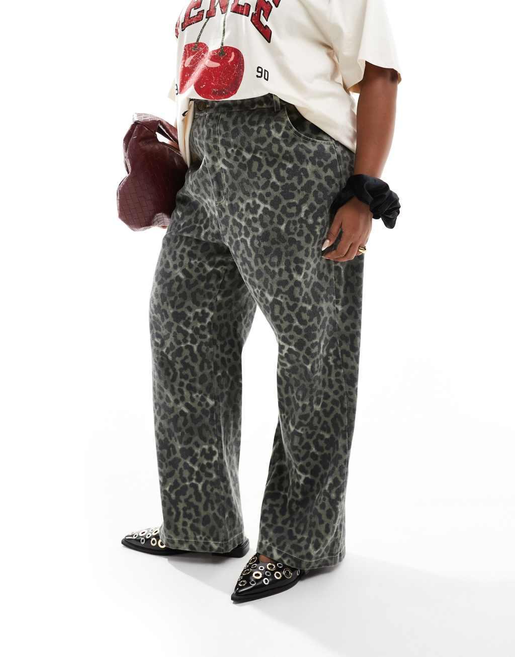 Renee Studio x Holly Wynne exclusive wide leg pants in leopard print Product Image