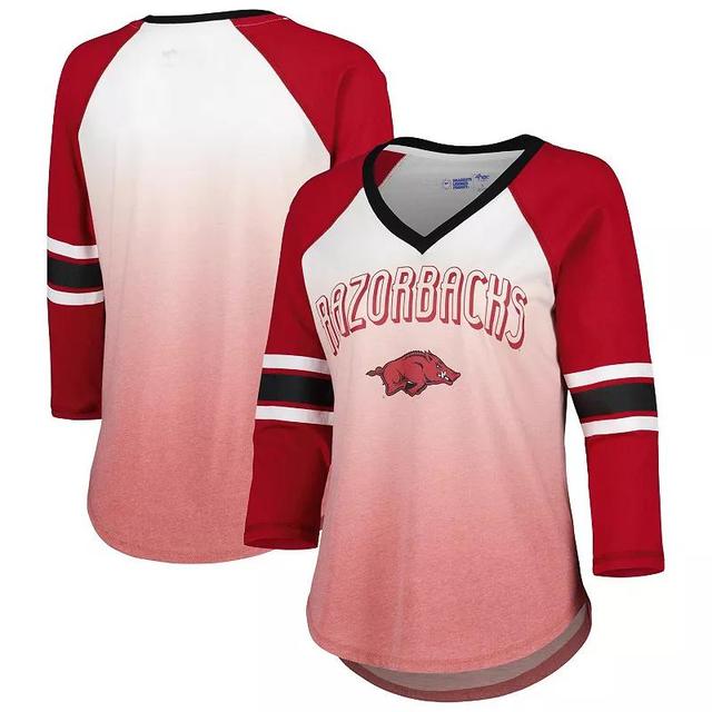 Womens G-III 4Her by Carl Banks /Cardinal Arkansas Razorbacks Lead Off Ombre Raglan 3/4-Sleeve V-Neck T-Shirt Product Image