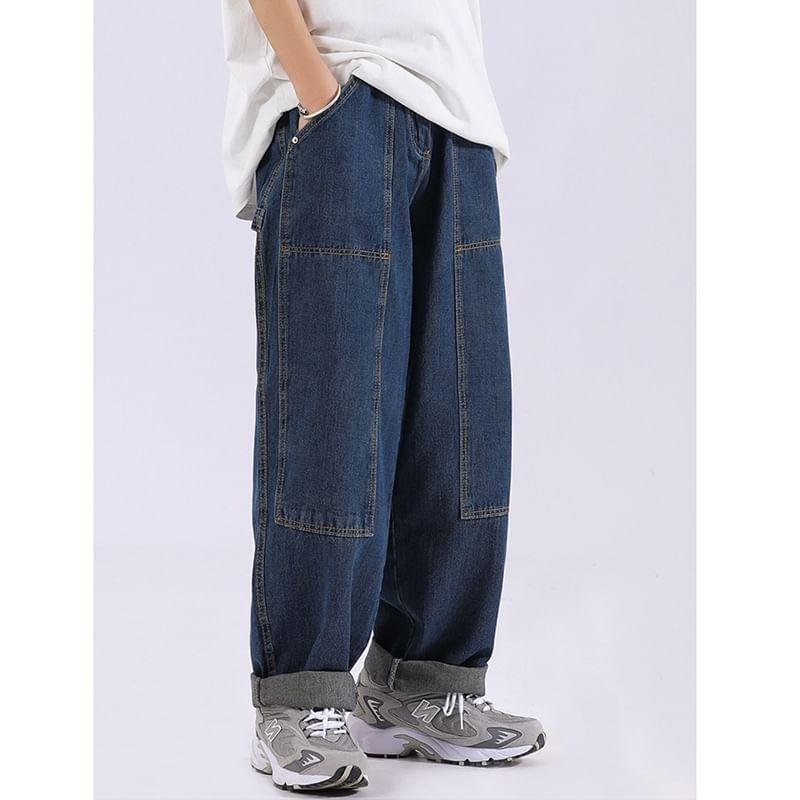 Mid Rise Washed Baggy Cargo Jeans Product Image