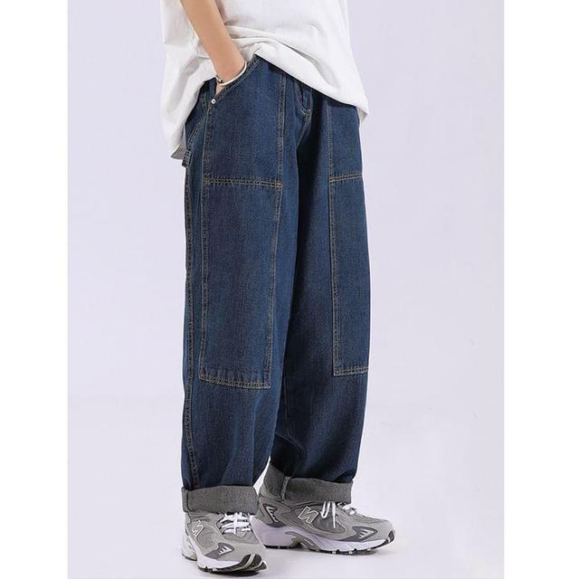 Mid Rise Washed Baggy Cargo Jeans Product Image