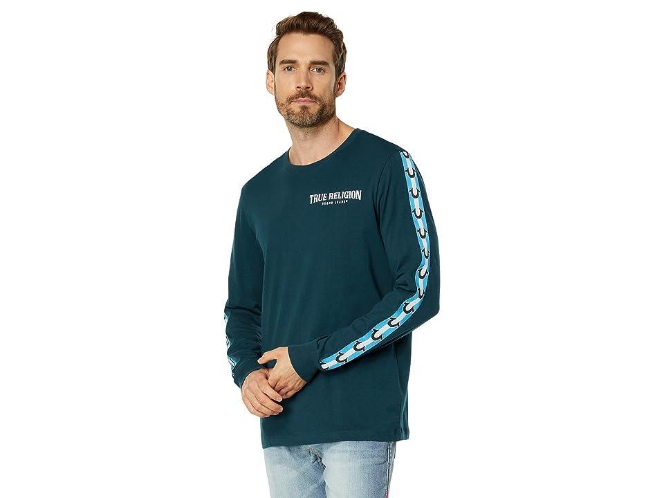 True Religion Long Sleeve Damask Taped Tee (Reflect Pond) Men's Clothing Product Image