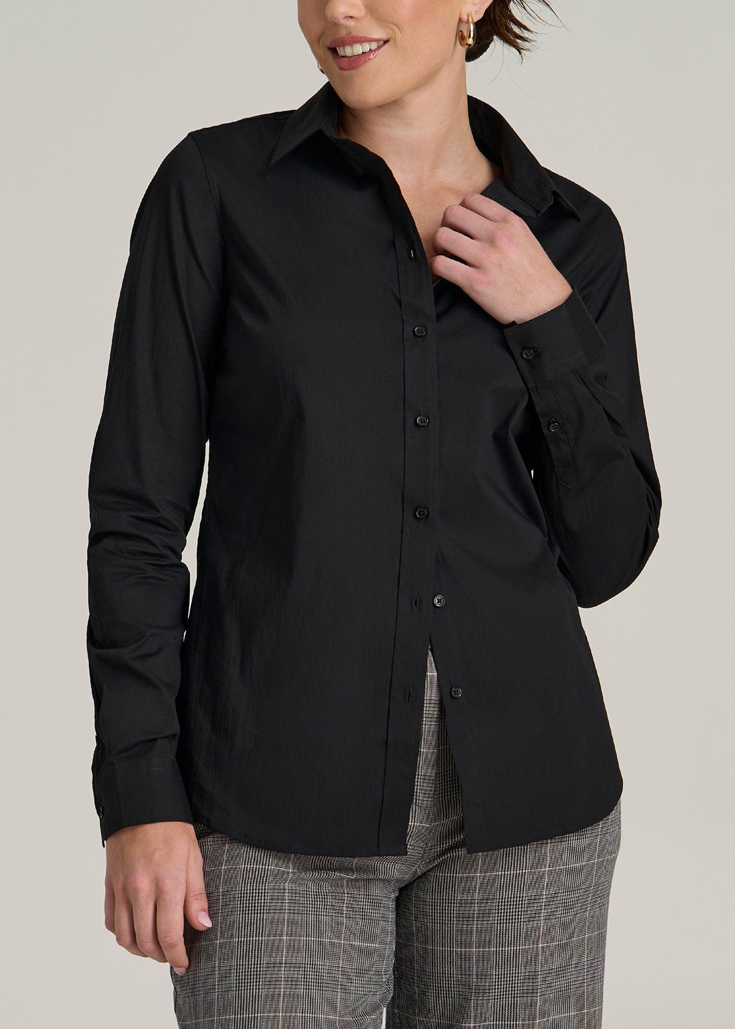 Slim Fit Button Up Women's Tall Shirt in Black Female Product Image