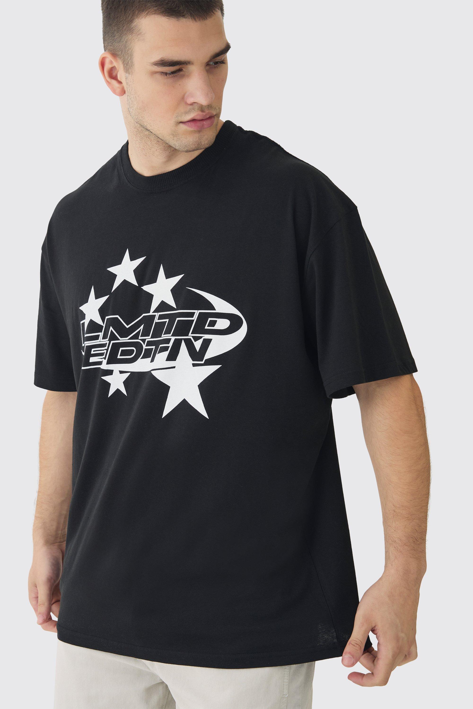 Mens Black Tall Limited Edition Star Print Graphic T-Shirt, Black Product Image