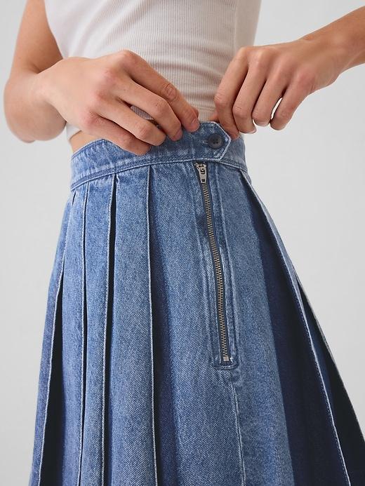 Pleated Denim Mini Skirt Product Image