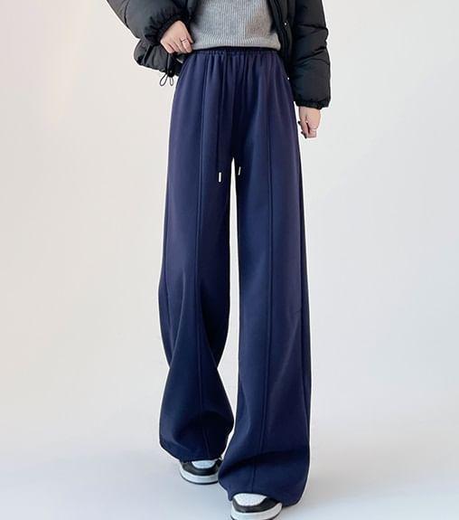 Drawstring Waist Plain Wide Leg Pants Product Image