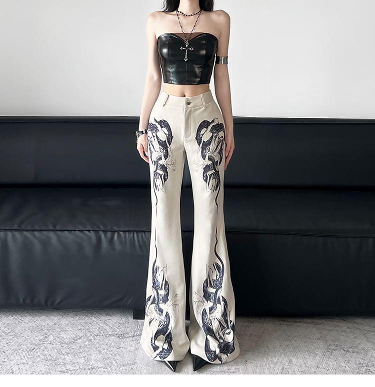 High Waist Snake Print Flared Pants Product Image