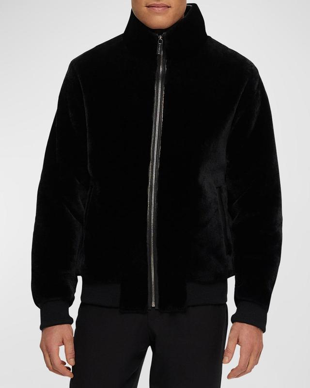 Mens Shearling Lamb Bomber Jacket Product Image