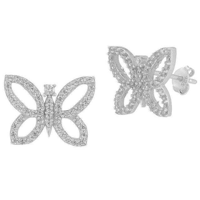 Sunkissed Sterling 14k Gold Over Silver Cubic Zirconia Butterfly Stud Earrings, Womens, Silver Tone Product Image