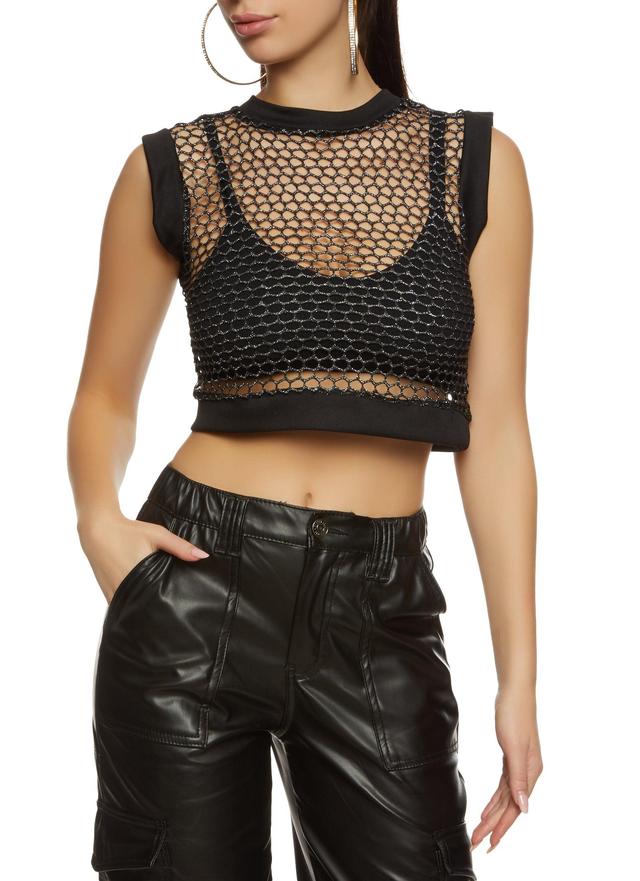 Womens Lurex Fishnet Cropped Tank Top Product Image