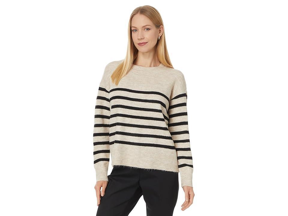 Liverpool Los Angeles Petite Long Sleeve Crew Neck Dropped Shoulder Sweater (Oatmeal Heather Stripe) Women's Sweater Product Image