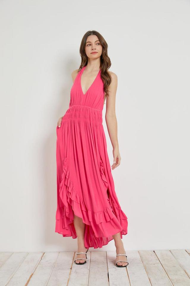 Crinkled Ruffle Halter-Dress Product Image