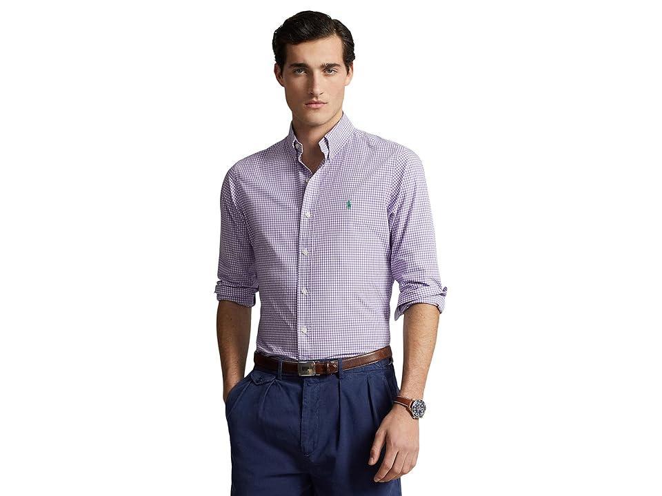 Polo Ralph Lauren Classic Fit Gingham Stretch Poplin Shirt (4656I Lavender/White) Men's Clothing Product Image