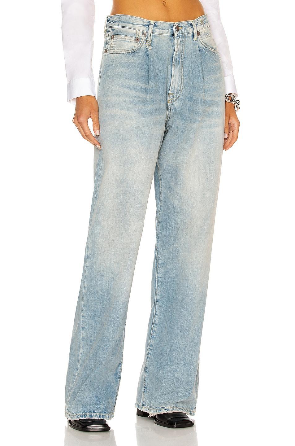 R13 Damon Pleated Wide Leg in Lennon Blue - Denim-Light. Size 28 (also in 27, 29, 30, 31). product image