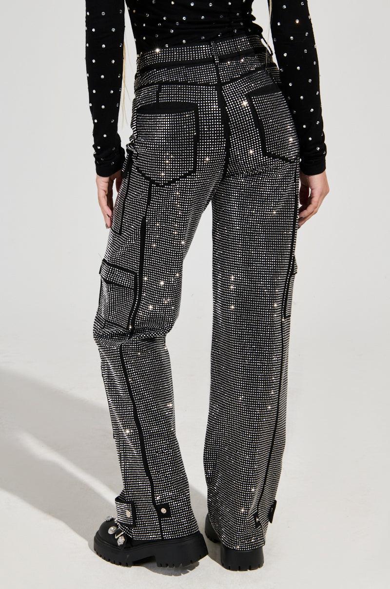 AMMO BONNE SOIREE RHINESTONE CARGO PANTS IN BLACK Product Image