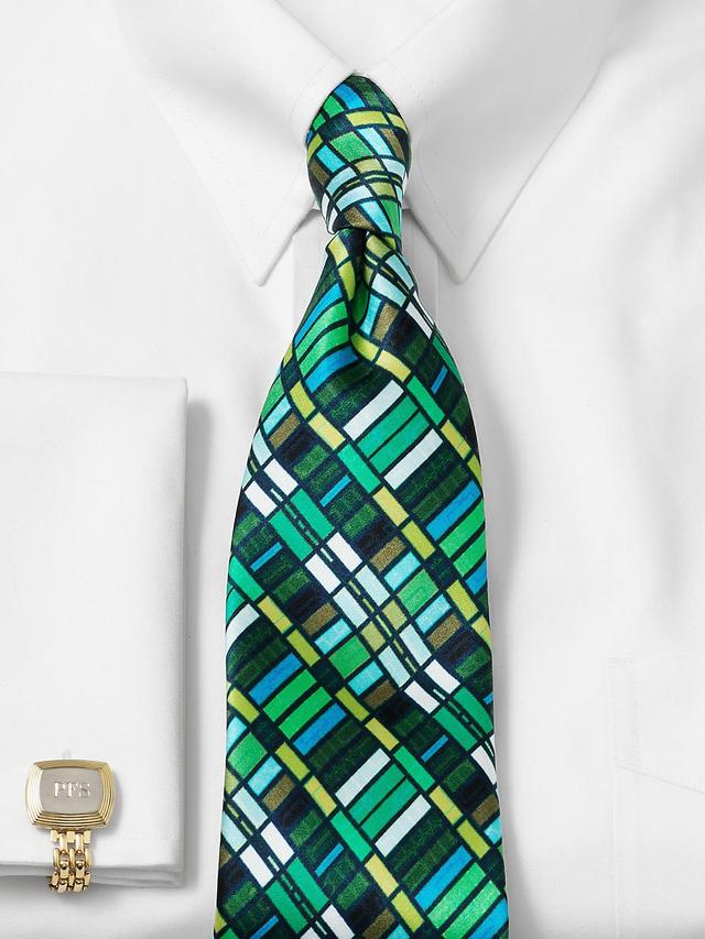 Geometric Printed Italian Silk Tie - Green Multi Product Image