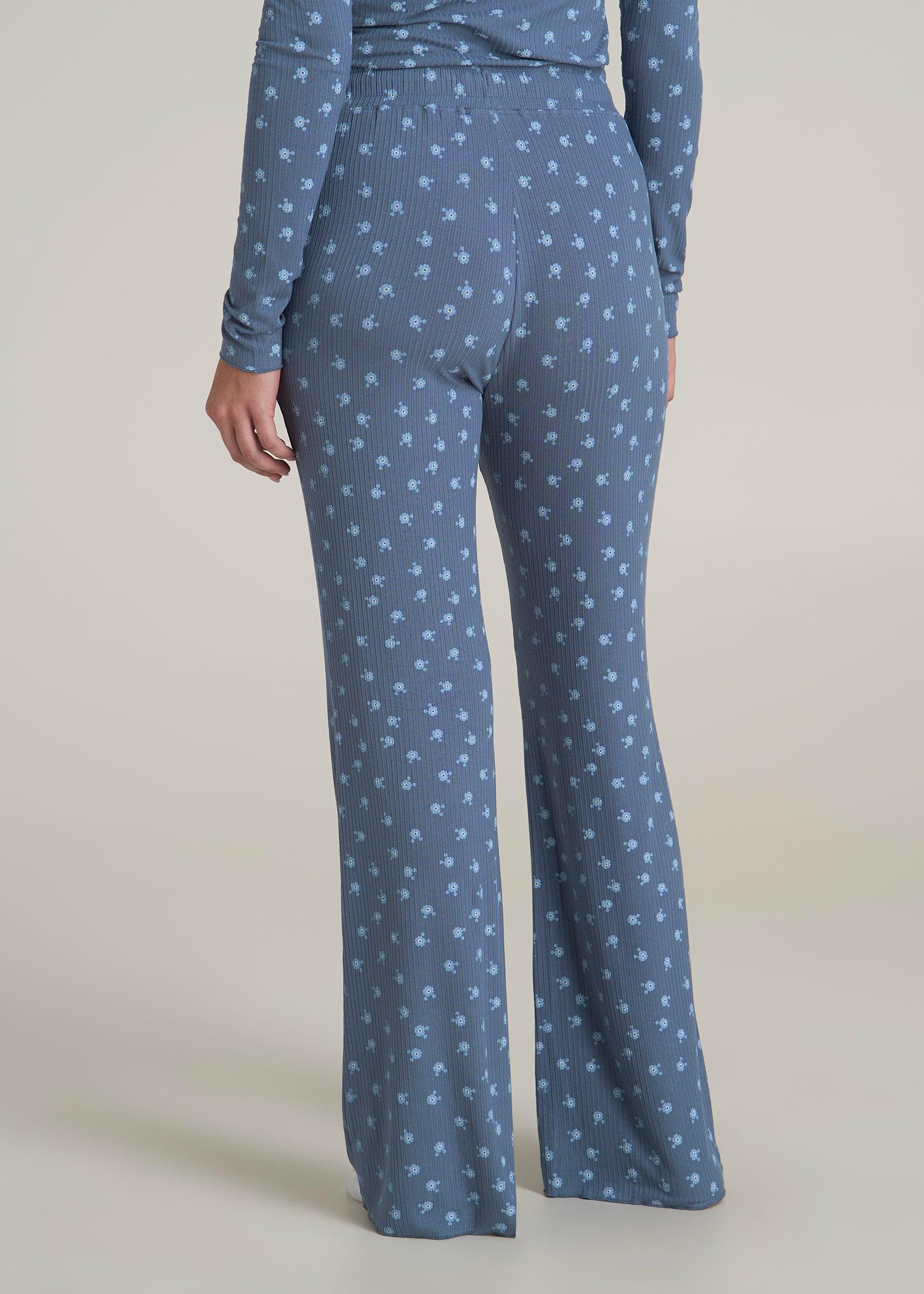 Ribbed Flare Pants for Tall Women in Vintage Indigo Floral Product Image