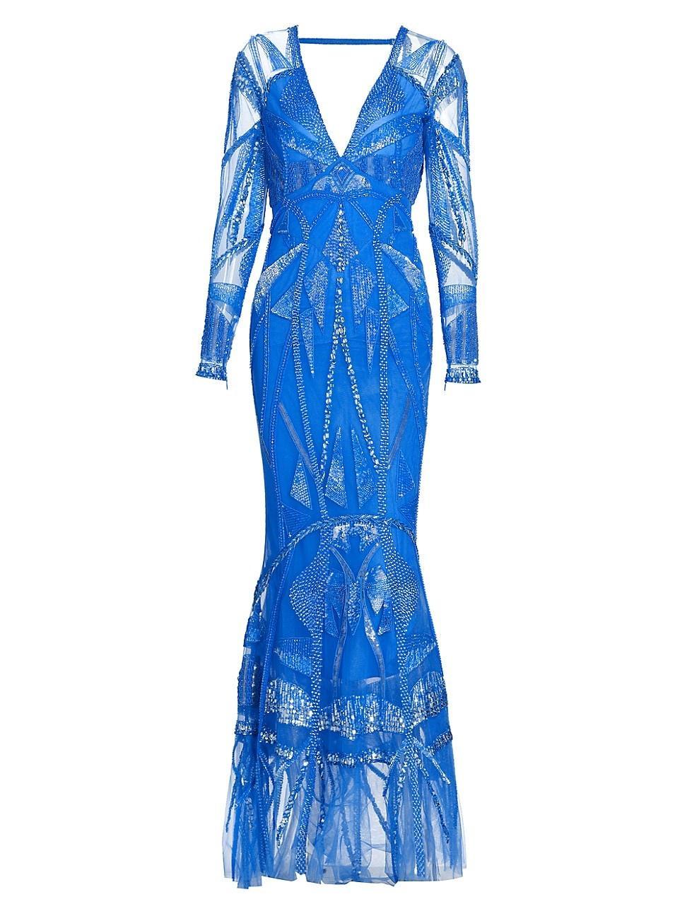 Womens Art Deco Beaded Mermaid Gown Product Image