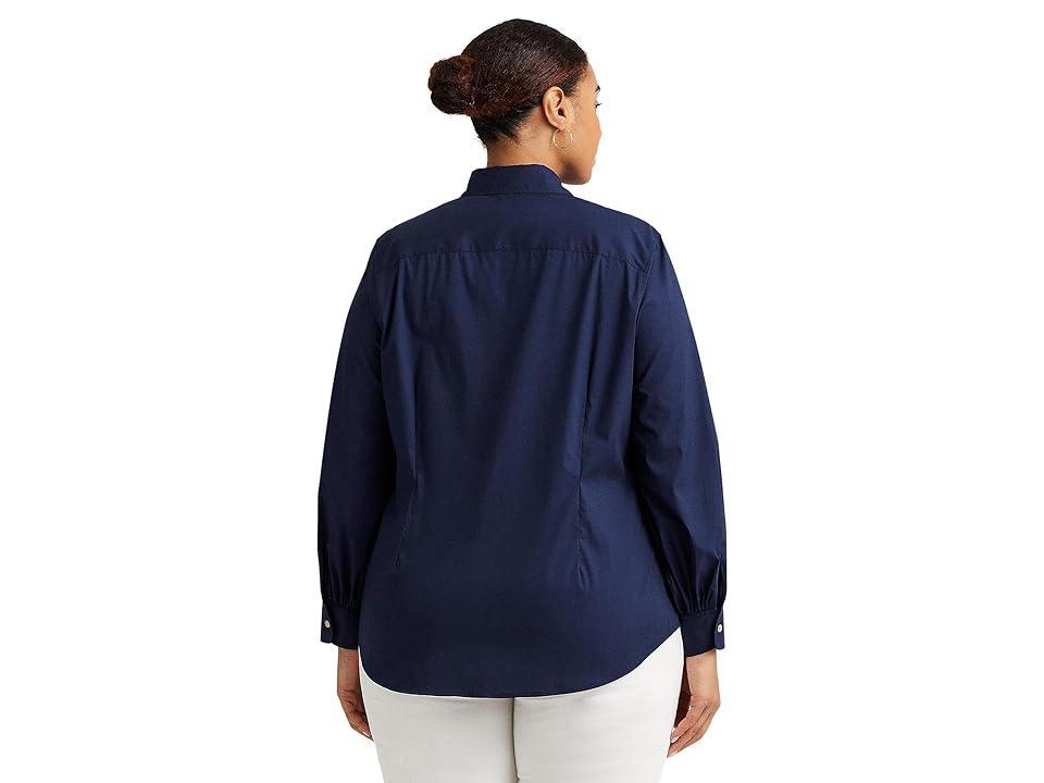 Lauren Ralph Lauren Plus Size Voluminous Long Blouson Sleeve Tie Waist Barrel Cuff Blouse Product Image