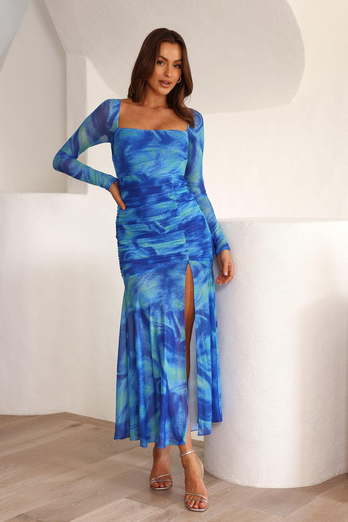 Technicolour Long Sleeve Maxi Dress Blue Product Image