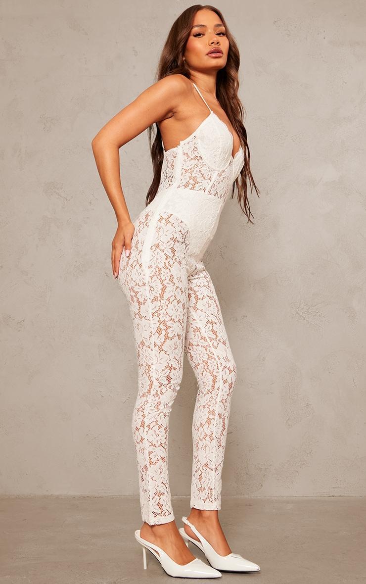 Petite White Woven Lace Jumpsuit Product Image