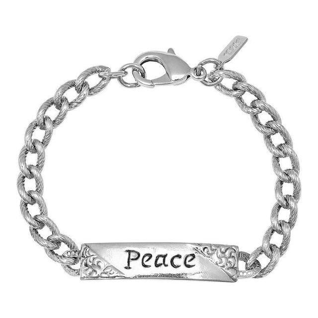 1928 Silver Tone Embossed Love Curb Link Bracelet, Womens, Gray Product Image