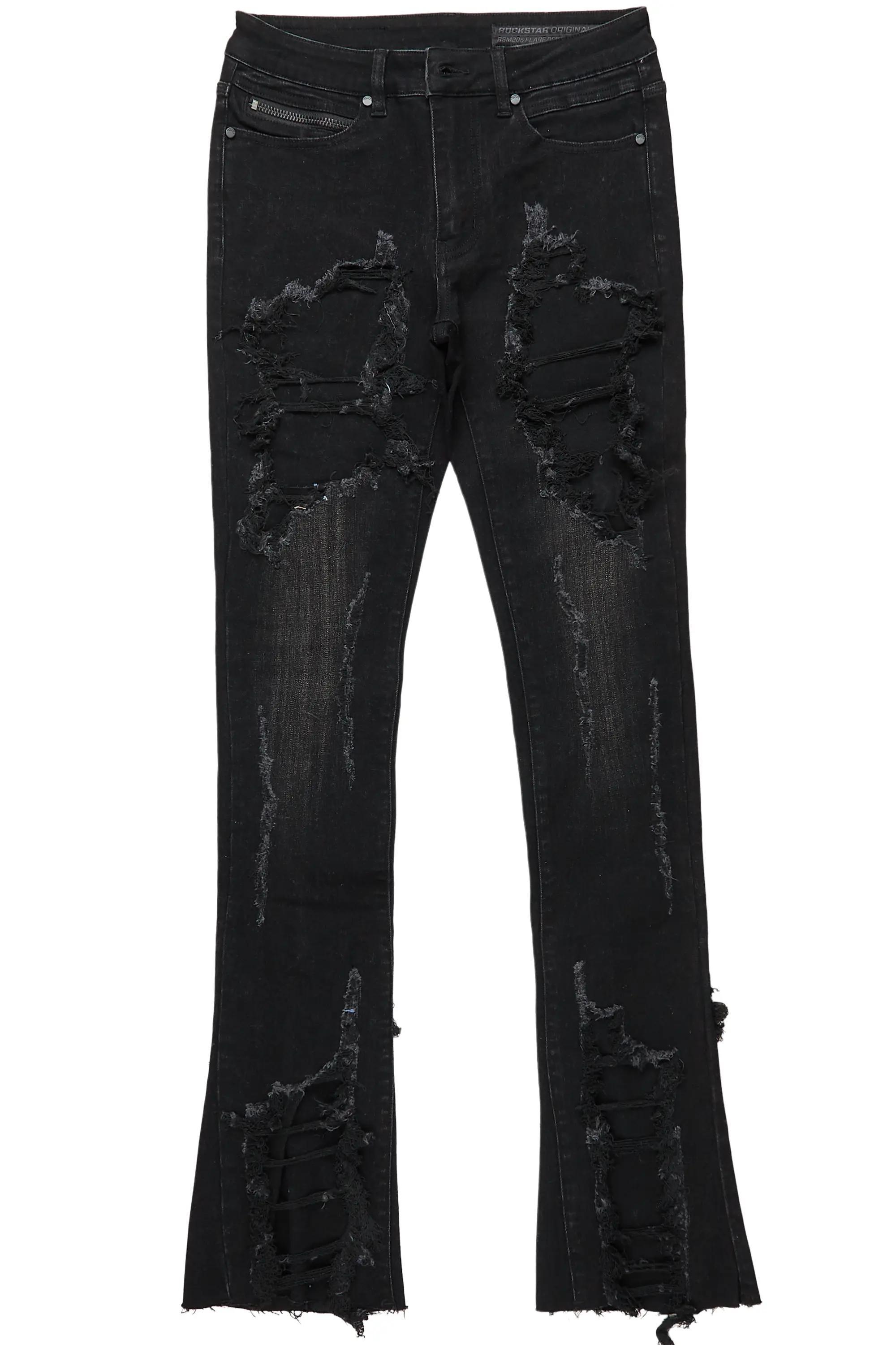 Fateh Jet Black Stacked Flare Jean Male Product Image