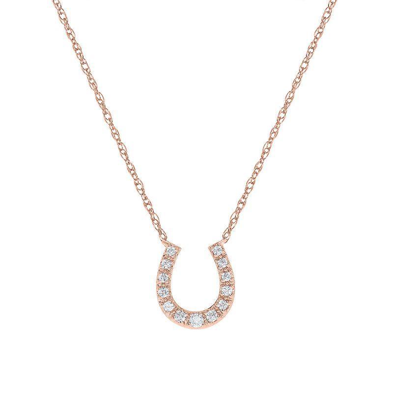 Sterling Silver 1/10 Carat T.W. Diamond Horseshoe Pendant Necklace, Womens Pink Tone Product Image