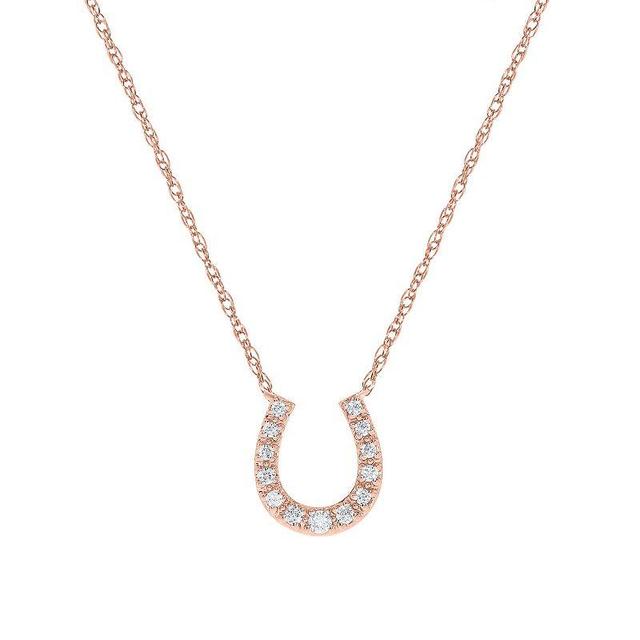 Sterling Silver 1/10 Carat T.W. Diamond Horseshoe Pendant Necklace, Womens Pink Tone Product Image