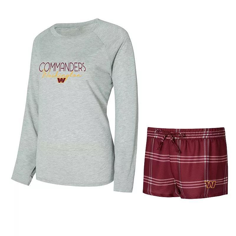 Womens Concepts Sport Burgundy/Gray Washington Commanders Petition Raglan Long Sleeve T-Shirt and Shorts Set Product Image