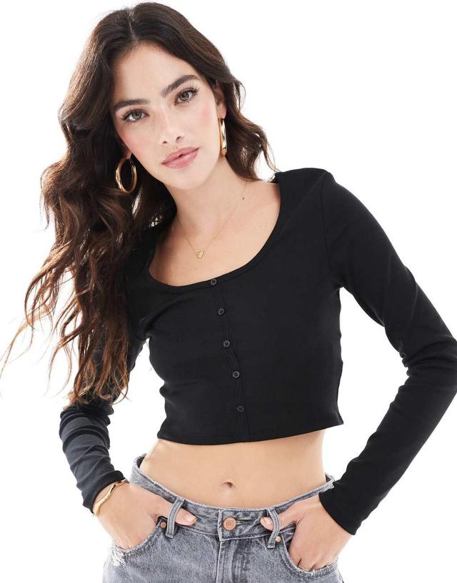 ONLY long sleeve button through top in black Product Image