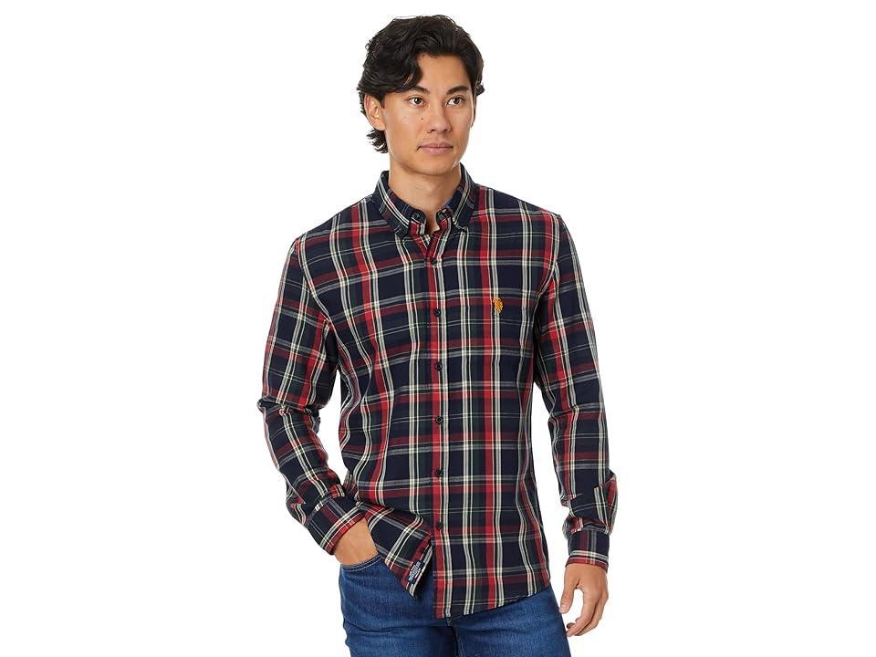 U.S. POLO ASSN. Long Sleeve Classic Fit 1 Pocket Yarn Dye Peached Twill / Red Plaid Woven Shirt (Classic ) Men's Jacket Product Image