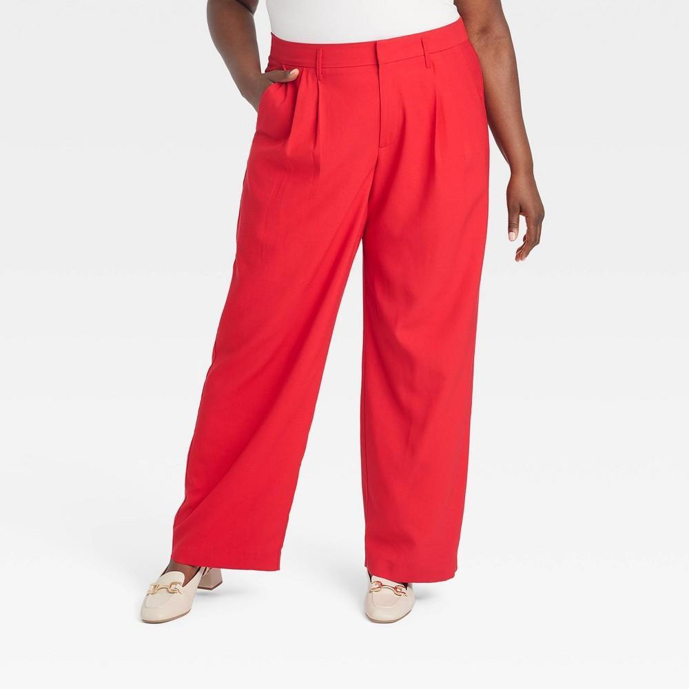 Womens High-Rise Pleat Front Straight Trousers - A New Day Red 20 Product Image