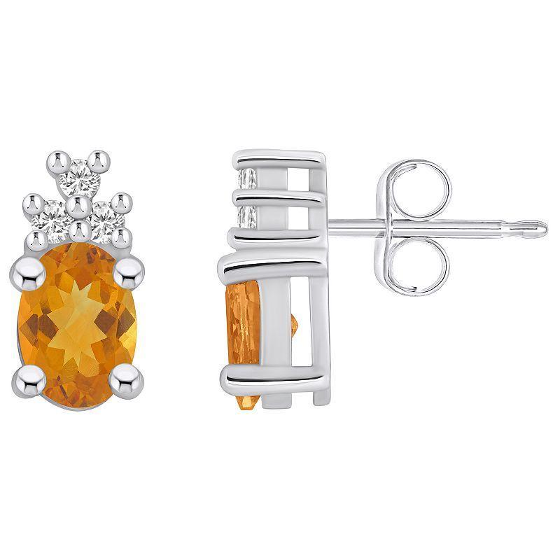 Alyson Layne 14k White Gold Oval Citrine & 1/7 Carat T.W. Diamond Earrings, Womens Product Image