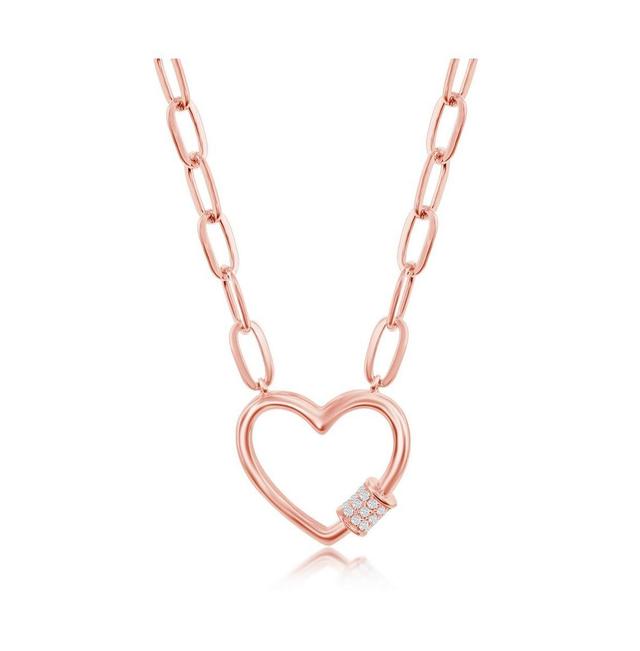 Sterling Silver Gold or Rose Gold Plated over sterling silver Cz Heart Carabineer Paperclip Necklace Product Image