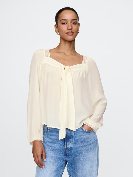 Square-Neck Bow Cropped Top Product Image