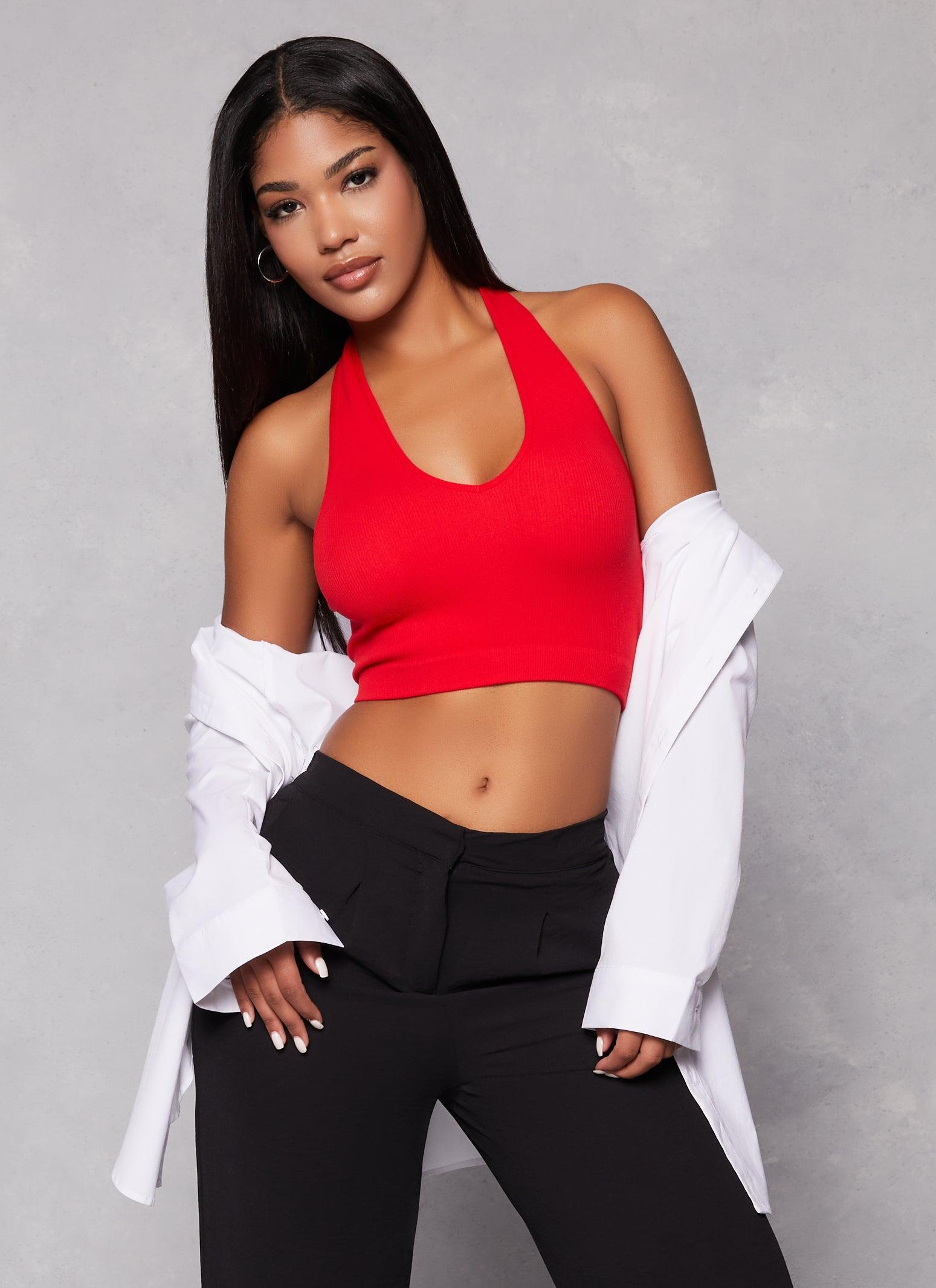 Womens Seamless Halter Neck Crop Top Product Image