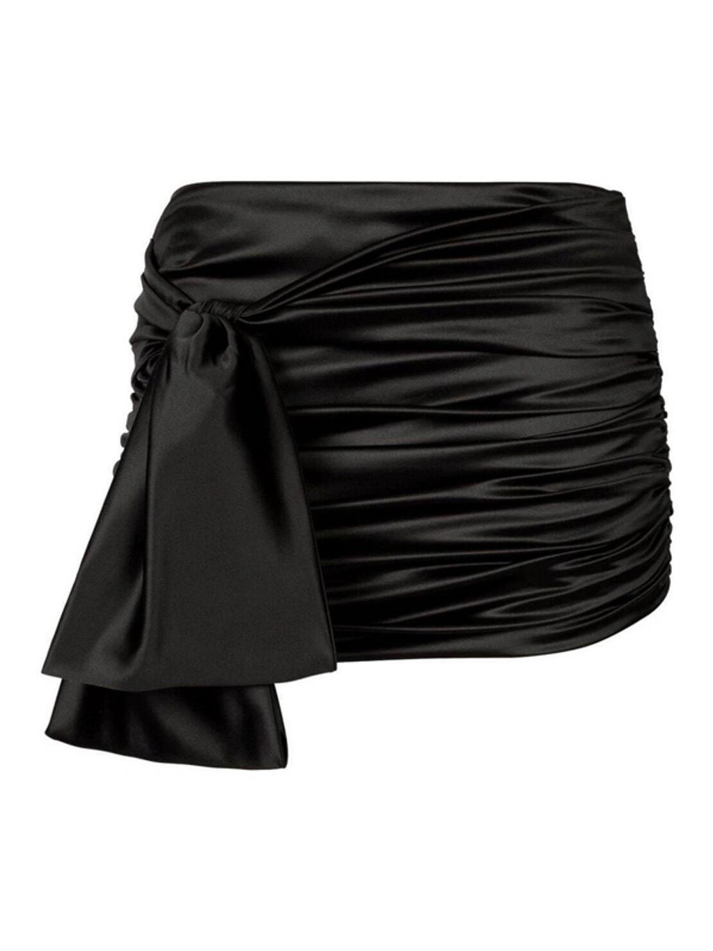 Short Draped Satin Skirt With Side Bow In Black Product Image